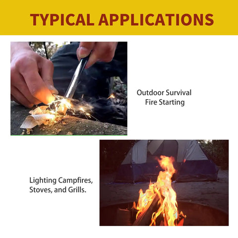 Three Piece Magnesium Fire Starter Rod Set With 99 Percent Purity in use for outdoor fire starting and campfires.