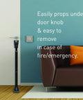 3 In 1 Door Security Bar And Barricade For Home Defense And Travel Heavy Duty Adjustable Iron Door Stopper against a closed door