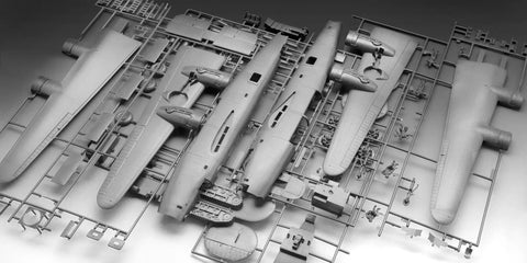 Unbuilt parts of B 24D Liberator 1 To 48 Scale Unbuilt Plastic Model Kit With Detailed Cockpit And Interior Authentic Decal Set Aqua Color Unpainted