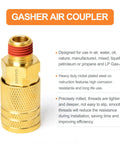 GASHER brass air coupler with 1/4-inch NPT male threads; knurled body, front view