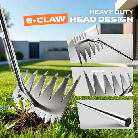 Heavy Duty Stainless Steel Weed Puller Tool For Gardens And Lawns, Deep Root Weed Remover, Hand Weeding Tool To Grab Dandelions, Crabgrass, Thistles, And More, Built Tough For Backyards, Flower Beds, And Seasonal Cleanup, 6-claw steel head