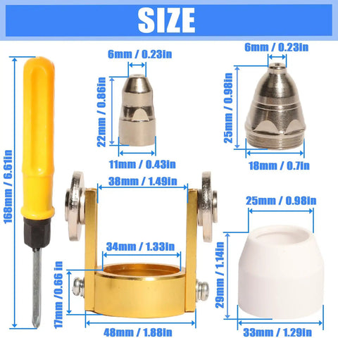 Pro Grade P80 Plasma Cutter Consumables Bundle With 80Amp Torch Electrodes And 1.5mm Nozzles Tips Kit For CUT-70 And CUT-80 size chart