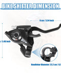 3x8 Speed Bike Shifter Lever Set With Gear Indicator And V Brake Cable dimensions in cm and inches for handlebar fit