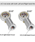 3/8 Inch Female Rod End Bearing Set With 3/8-24 Left And Right Hand Threads, Set Of 2 With Jam Nut, For Flexible Mechanical Linkage And Misalignment Up To 9 Degrees, 3/8-inch threaded rod ends