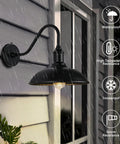 Gooseneck Outdoor Barn Light With LED Bulb Black Farmhouse Porch Fixture Dusk To Dawn Exterior Lighting in stormy weather
