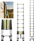 Fifteen And A Half Feet Telescoping Aluminum Ladder Do It All Multi Purpose Extendable Ladder With Triangle Stabilizers And Non Slip Feet
