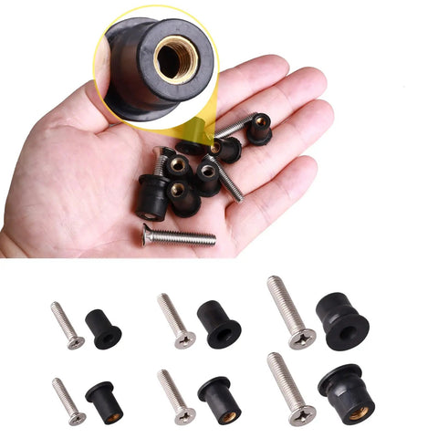 Hand holding Beefy Neoprene Well Nuts Kit With Stainless Steel Screws M4 M5 M6, 45 Pairs Rubber Well Nuts for marine use