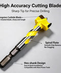 Top Shelf 5 Piece Forstner Drill Bit Set With Snag Free Hex Shank And Rugged Tungsten Carbide Tips shows a tungsten carbide drill bit with a hex shank.