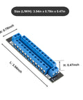 2x12 Terminal Block Distribution Module Breakout Board For AC And DC Power, 15 Amp Screw Terminal, 5.0mm Pitch, Accepts 26 AWG To 12 AWG Wire, Black, Dual Pack, Expandable For DIY Electronics Projects, blue module with size labels