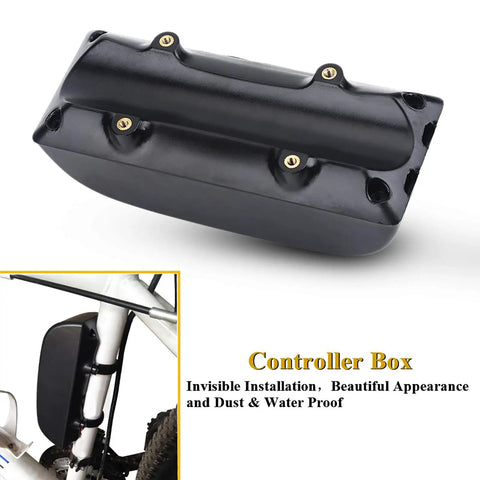 Tough As Nails E Bike Battery Controller Box With Reinforced Plastic And Metal Cover For Electric Mountain Bikes angle view showing secure fasteners.