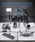 Dope Handheld Cage Rig For DJI Mavic 4 Pro Titanium White showing mounting options and 15mm rod clamps.