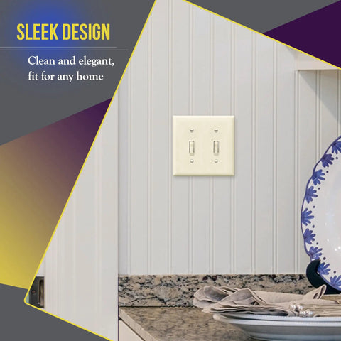 Toggle Light Switch Wall Plate With Gloss Finish, 2-Gang, 4.50 By 4.57 Inches, installed in kitchen with decor.
