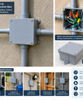Rock Solid 6X6X4 Inch Pvc Junction Box Gray Nonmetallic Splice With Screw On Cover And Mounting Flanges 144 Cubic Inch Capacity installed for wiring.