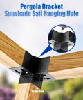 4 Pack 3 Way Right Angle Pergola Brackets With Black Powder Coat Finish For DIY Woodworking, close-up on wood post installation.
