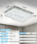 Modern Crystal Ceiling Light Chandelier With LED Fixture for Bedroom Living Room Dining Room Kitchen Rectangular 13.8 Inch White Dimmable