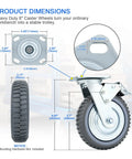 8 Inch Heavy Duty Caster Wheels Set With 2 Braked Swivel Casters And 2 Fixed Industrial Plate Casters dimensions diagram