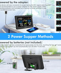 All In One Weather Station With Wireless Indoor Outdoor Sensor 7.5 Inch HD VA Display showing power methods on a desk