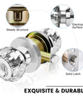 Classic Crystal Door Knobs Three Pack Keyed Alike Privacy Lockset With Lock And Keys For Bedroom And Bathroom Satin Nickel Finish