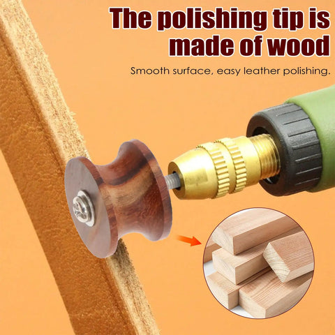 Red sandalwood edge polishing bit from the Seven Piece Pro Grade Leather Burnishing Tools Set for rotary tools smoothing leather.