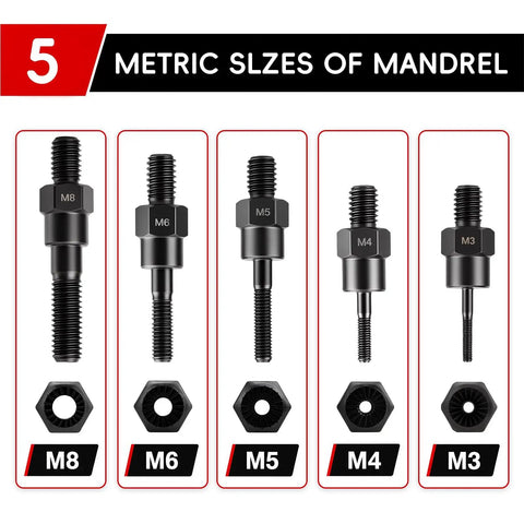 Rivet Nut Gun Adapter Kit For Drill With Carrying Case DIY Friendly Pro Grade Fits M3 M4 M5 M6 M8 Rivnuts high carbon steel mandrels
