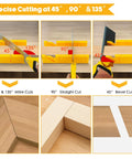 4-Piece Miter Box And Saw Set With A 3.95 Inch By 12 Inch Extra-Wide Miter Box And Three Saws For Heavy-Duty Cuts showing miter cuts