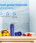 Replacement Filter For Pur Pitchers And Dispensers, NSF Certified Lead Free on table with fruits, emphasizing food-grade BPA-free materials