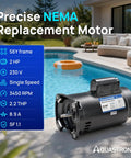 Heavy Duty 2 Hp 230V Pool Pump Motor With 56Y Frame And Square Flange for smooth operation near swimming pool.