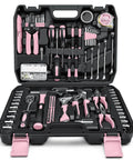 281 Piece Home Tool Kit Portable Hand Tool Set For Home And Auto Repairs Includes Tool Box With Socket Wrench Set Slotted And Phillips Screwdrivers Hex Keys Pliers Tape Measure Spirit Level And Wire Stripper pink case open