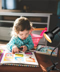 Eye Care Desk Lamp With 360 Degree Gooseneck Clip On Light For Desk Bedside Or Office next to child reading a book