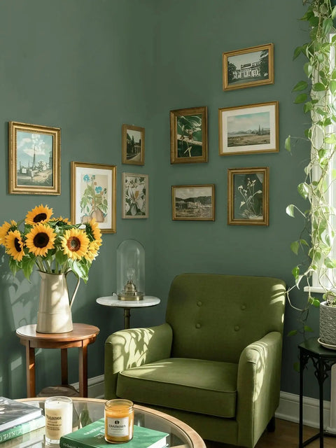 Living room with Removable Peel And Stick Wallpaper Contact Paper Dark Green Self Adhesive Vinyl Roll For Walls And Cabinets