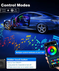 Car Interior LED Strip Light With App Control Dreamcolor RGB 6 In 1 Kit in car with music notes and mobile app display