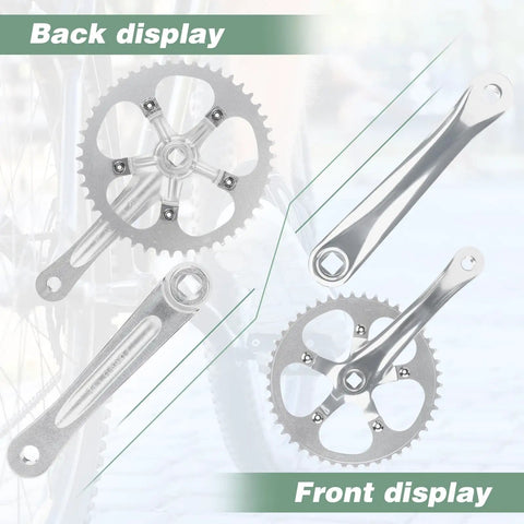 Beefed Up Bike Crankset And Arm 46T Steel Chainring 170mm Aluminum Alloy Arm 104BCD Single Piece Silvery Finish front and back view