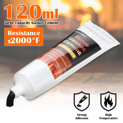 Stove gasket cement tube, 120 ml, high-temperature up to 2000°F, for wood stove door sealing