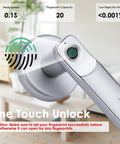 Biometric Fingerprint Door Lock With Quick 0.3 Second Unlock Silver Finish shown on a door with fingerprint icon