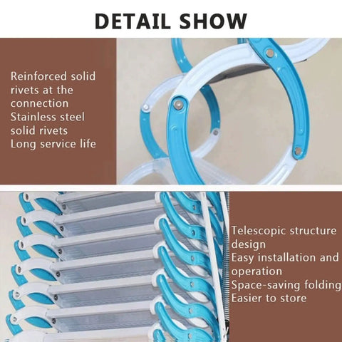 Detail view of Electric Attic Stair Pull Down Ceiling Ladder Titanium Magnesium Alloy showing reinforced rivets and telescopic structure.