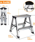 Two Step Folding Stool For Home And Garage, Lightweight Aluminum Two Step Ladder Supports Up To 330 Lbs, Non Slip Feet, size guide