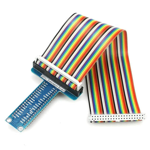 Colorful 40-pin rainbow ribbon cable with T-type GPIO expansion board for Raspberry Pi GPIO Breakout Starter Kit.