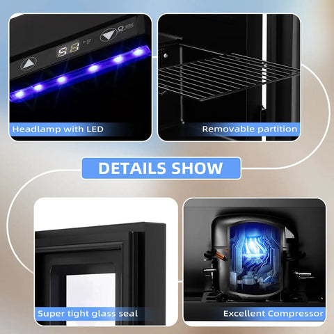 Interior features of Compact 18L Beverage Cooler Fridge Keeps Drinks Ice Cold, 24 Can Mini Fridge With Quiet Compressor, LED Light