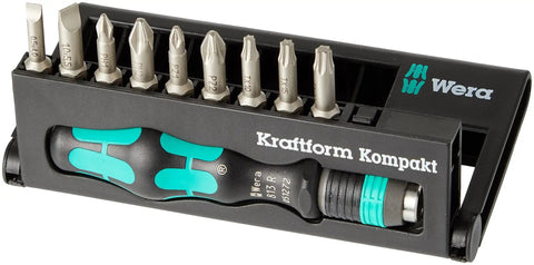 Kraftform Kompakt 10 Piece Screwdriver Set With Rapidaptor Bit Holder, 9 Bits And Flip Up Case For Easy Grab And Go Transport
