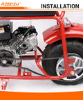 Beefed-Up Mini Bike Chain Tensioner installed on red Coleman CT100U mini bike for 35 chain with 140 links, side view.