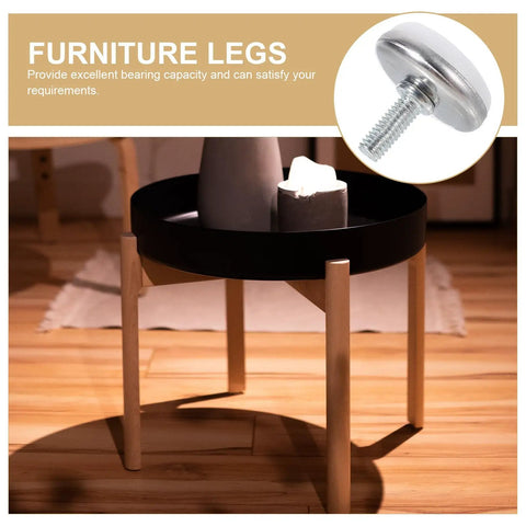 Close-up of furniture with 10 Pack Screw On Iron Furniture Feet M6, white, for beds, couches, tables, and dressers, with sturdy support.