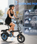Woman riding Foldable Electric Bike For Adults And Teens With 740W Peak Motor 48V 10Ah Removable Battery 20 MPH Top Speed