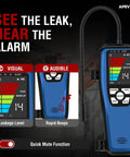 3 In 1 Refrigerant Leak Detector With Heated Diode Sensor showing visual and audible alerts for HVAC leaks