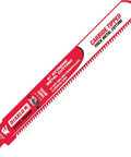 Carbide Tipped Reciprocating Blades For Fast Clean Cuts In Metal Wood And Plastic Durable Heavy Duty Saw Blades With Long Life High Speed Cutting Smooth Finish Ideal For DIY Projects And Pro Use shown as a side view of a cutting blade.