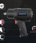 Rock Solid Half Inch Air Impact Wrench Delivers 1620 Ft Lb Torque And 8500 Rpm Spin for heavy duty jobs with ergonomic grip and trigger.