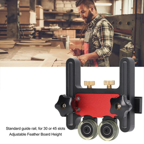 Premium Cnc Aluminum Alloy Height Adjustable Double Wheel Table Saw Roller Slick Rolling Pro Woodworking Auxiliary Guide For Router Tables with dual PU rollers.