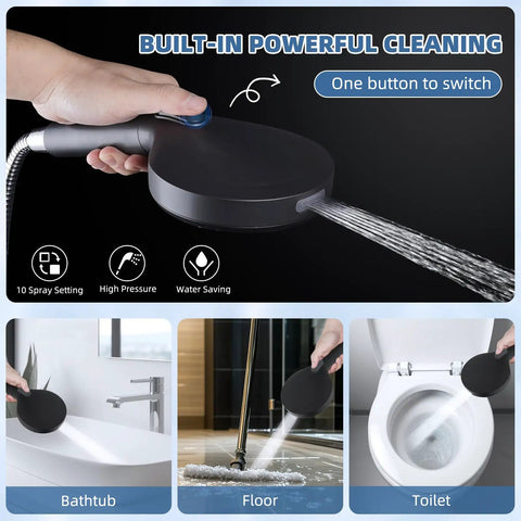 10 Inch Rainfall Filtered Shower Head With Handheld, High Pressure Matte Black Shower System in use for cleaning