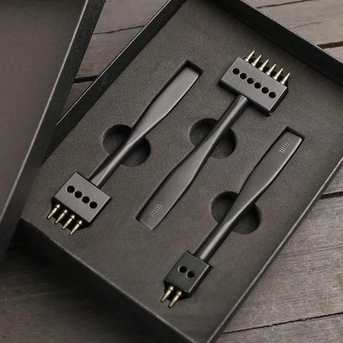 Leather Hole Punch Set Kickass Prong Punch Tool Kit For Leathercraft, 5mm Round Hole Chisel with 2, 4, 6 prong sizes
