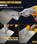 Cordless Sheet Metal Shear With LED Light and Brushless Motor for 20V Batteries cutting mild steel sheet, carbide cutter head