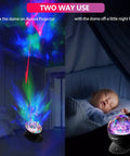 Image showing Aurora Borealis Light Projector With Remote projecting lights in a room and as a night light next to sleeping baby.